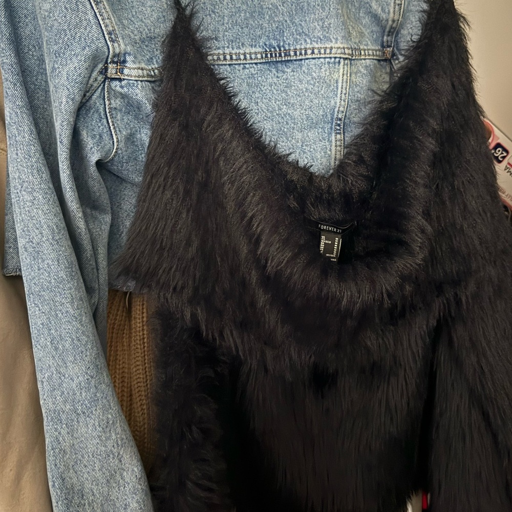 Black Faux Fur Top Off the Shoulder